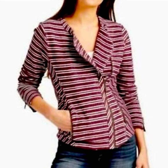 Lucky Brand Jackets & Blazers - ✨LUCKY BRAND✨ Striped Moto Terry Asymmetrical Zip Jacket - [XS]